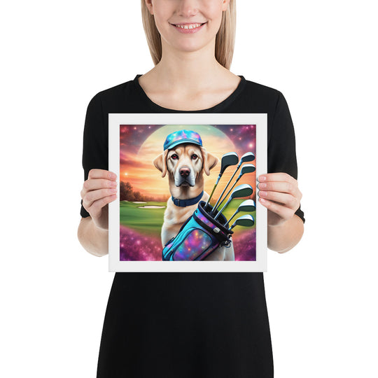 Framed poster-Labrador Retriever Golfer V13