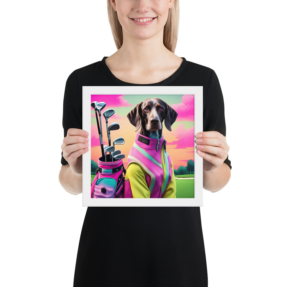 German Shorthaired Pointer Golfer- Framed poster v3