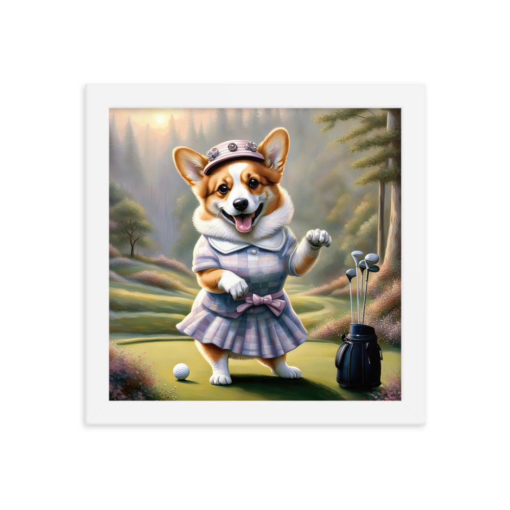 Pembroke Welsh Corgi Golfer- Framed poster v2