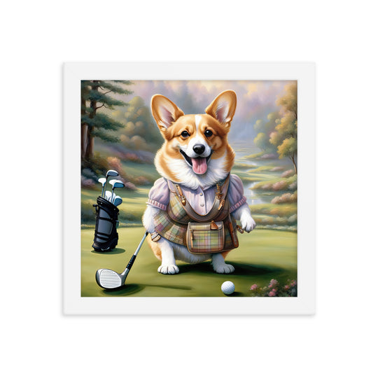 Pembroke Welsh Corgi Golfer- Framed poster v3