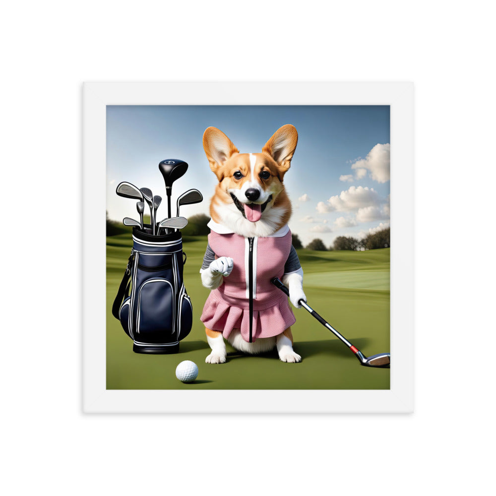 Pembroke Welsh Corgi Golfer- Framed poster v5