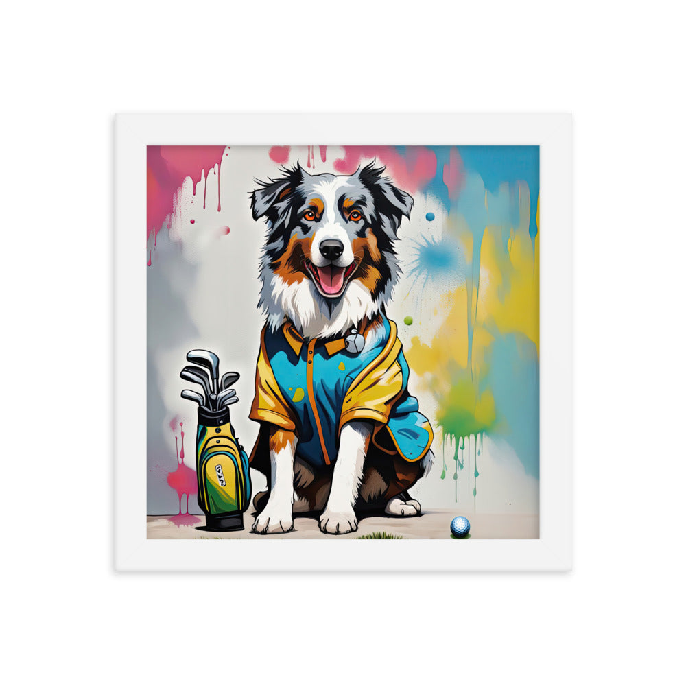 Australian Shepherd Golfer- Framed poster v3