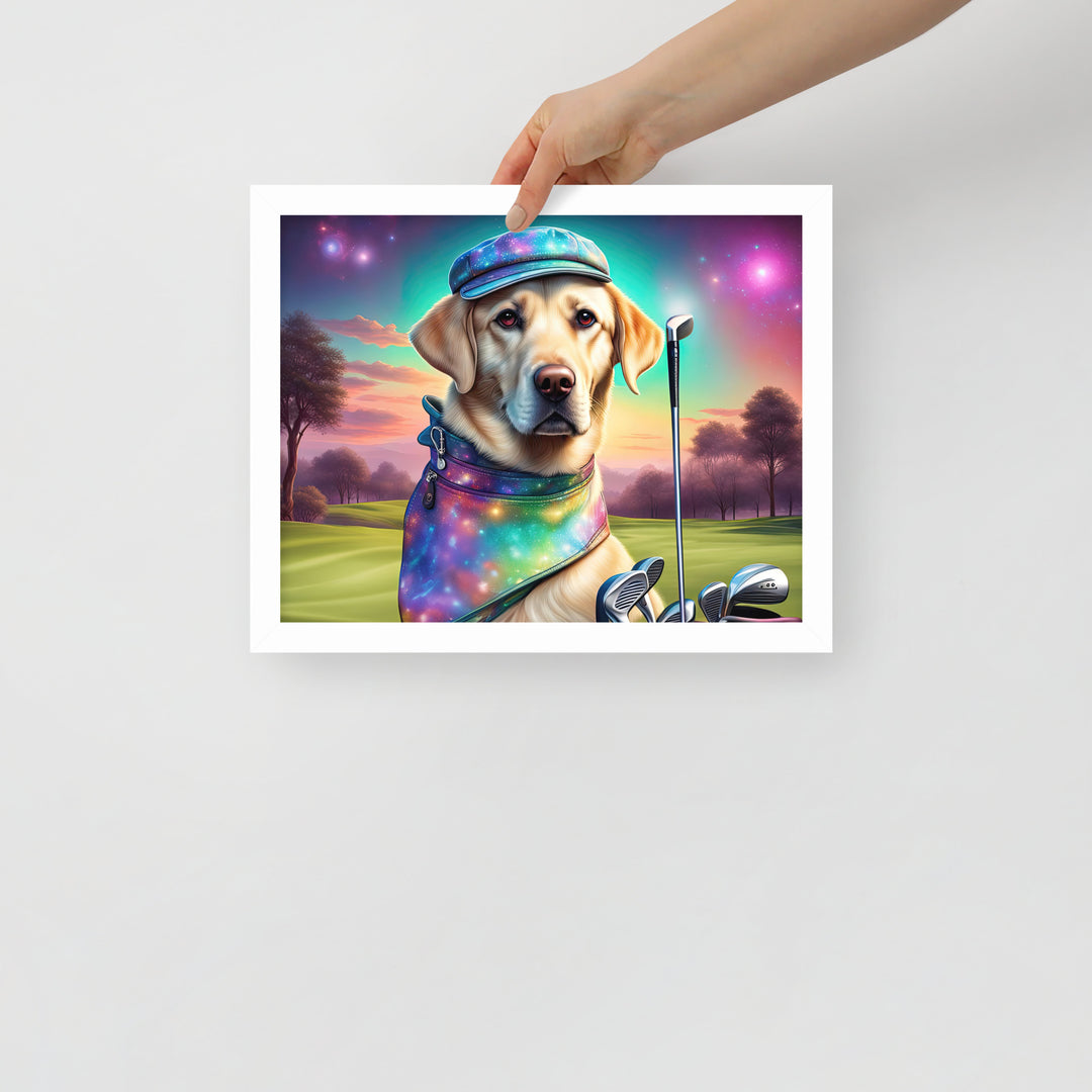 Framed poster-Labrador Retriever Golfer V21