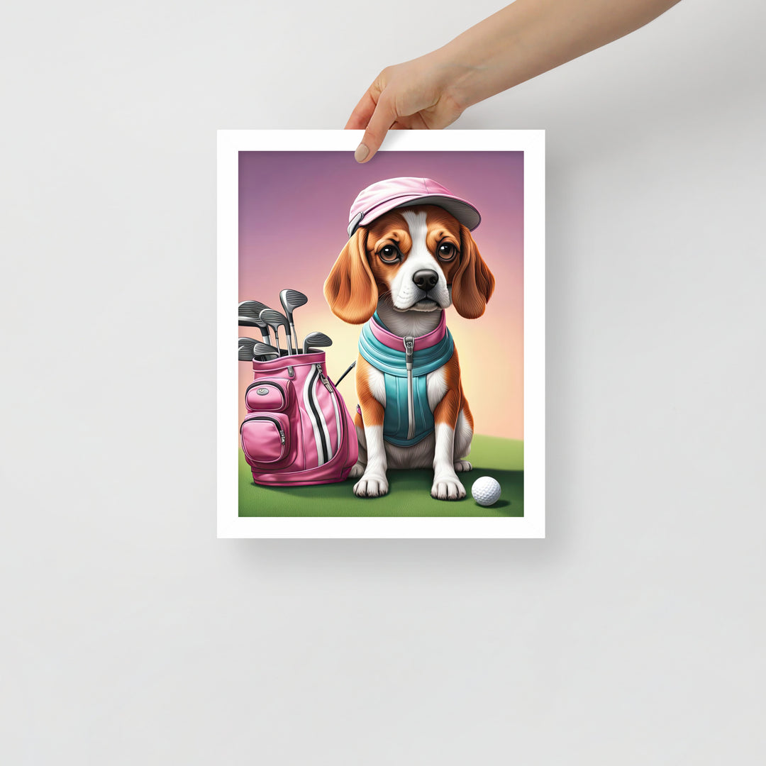 Beagle Golfer- Framed poster v3