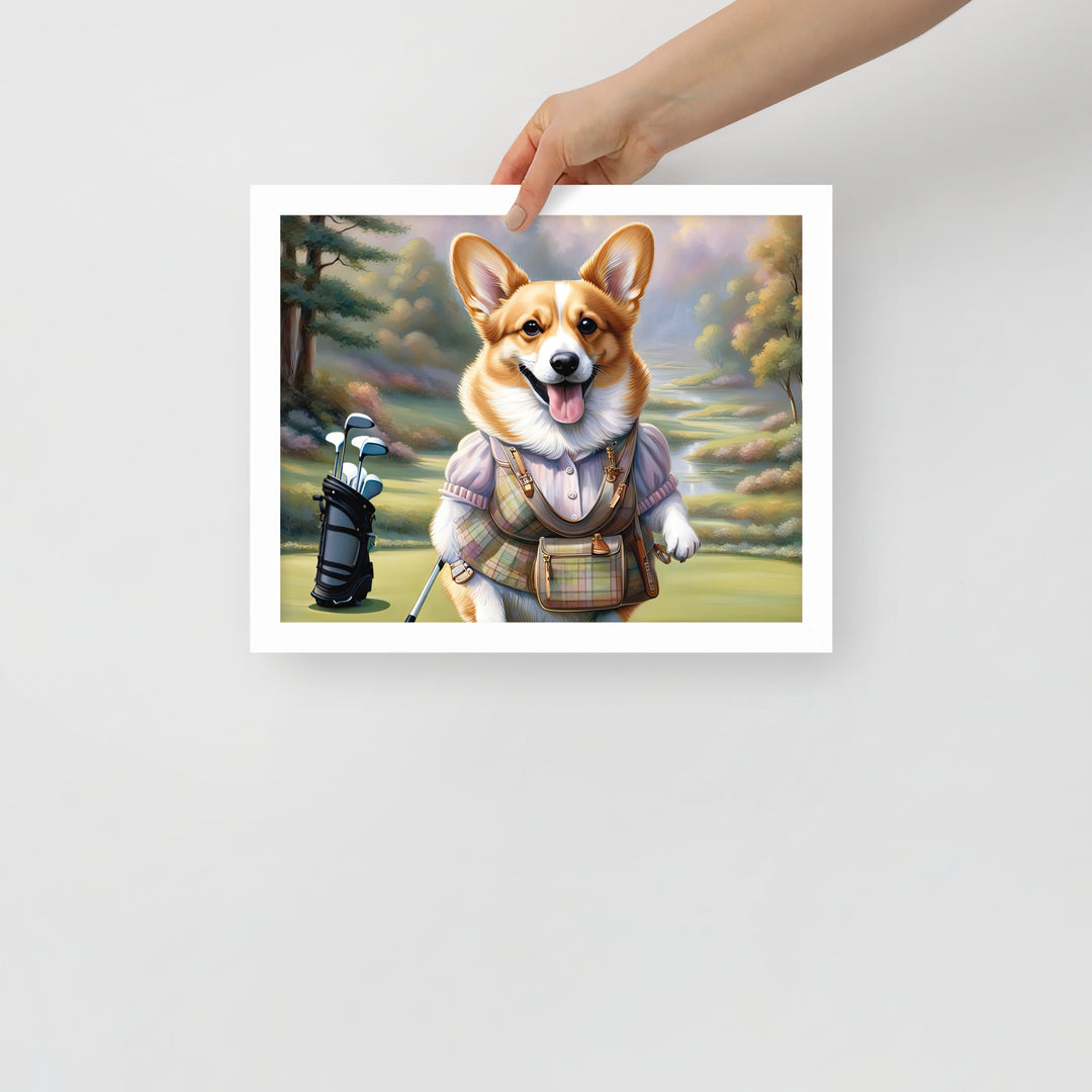 Pembroke Welsh Corgi Golfer- Framed poster v4