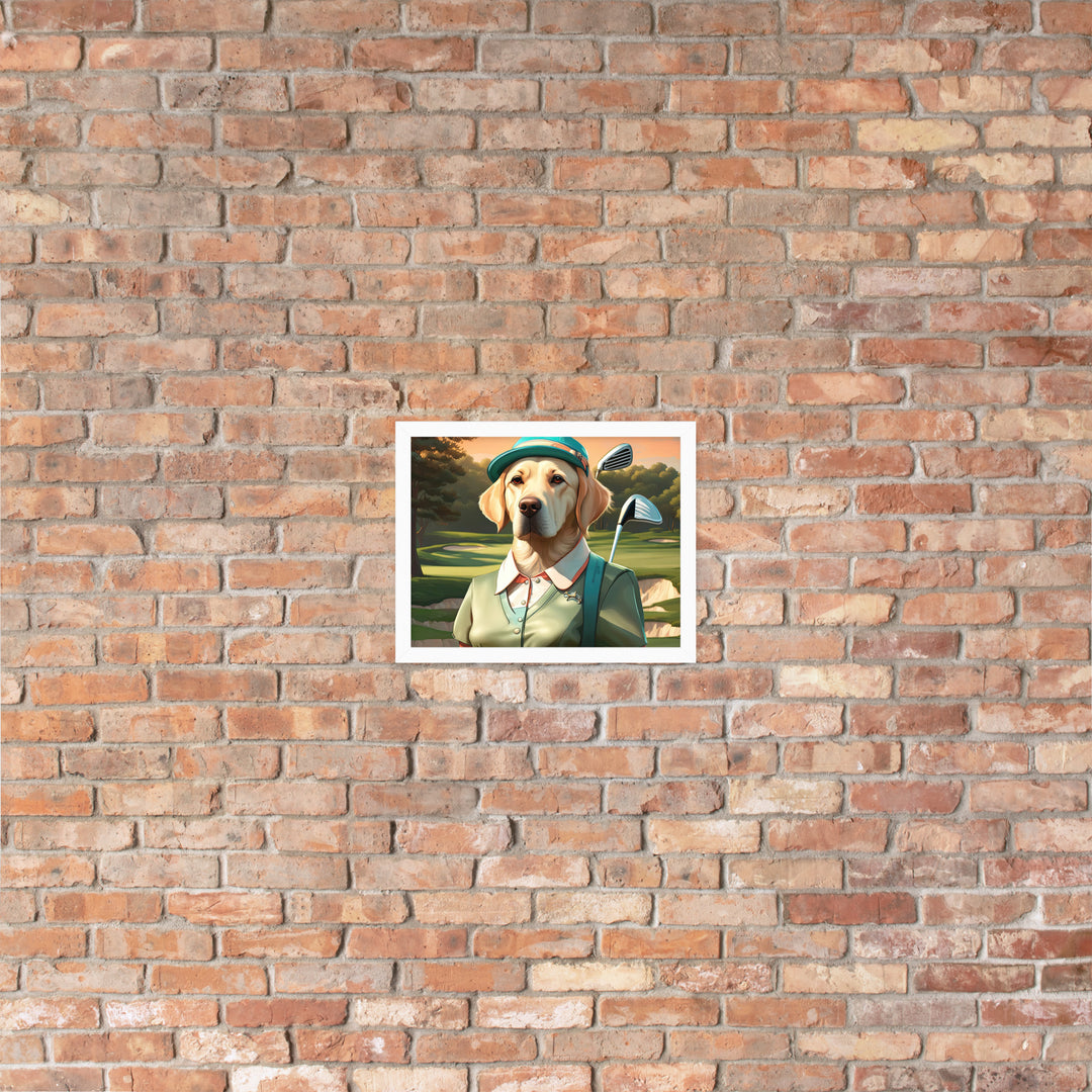 Framed poster-Labrador Retriever Golfer V14