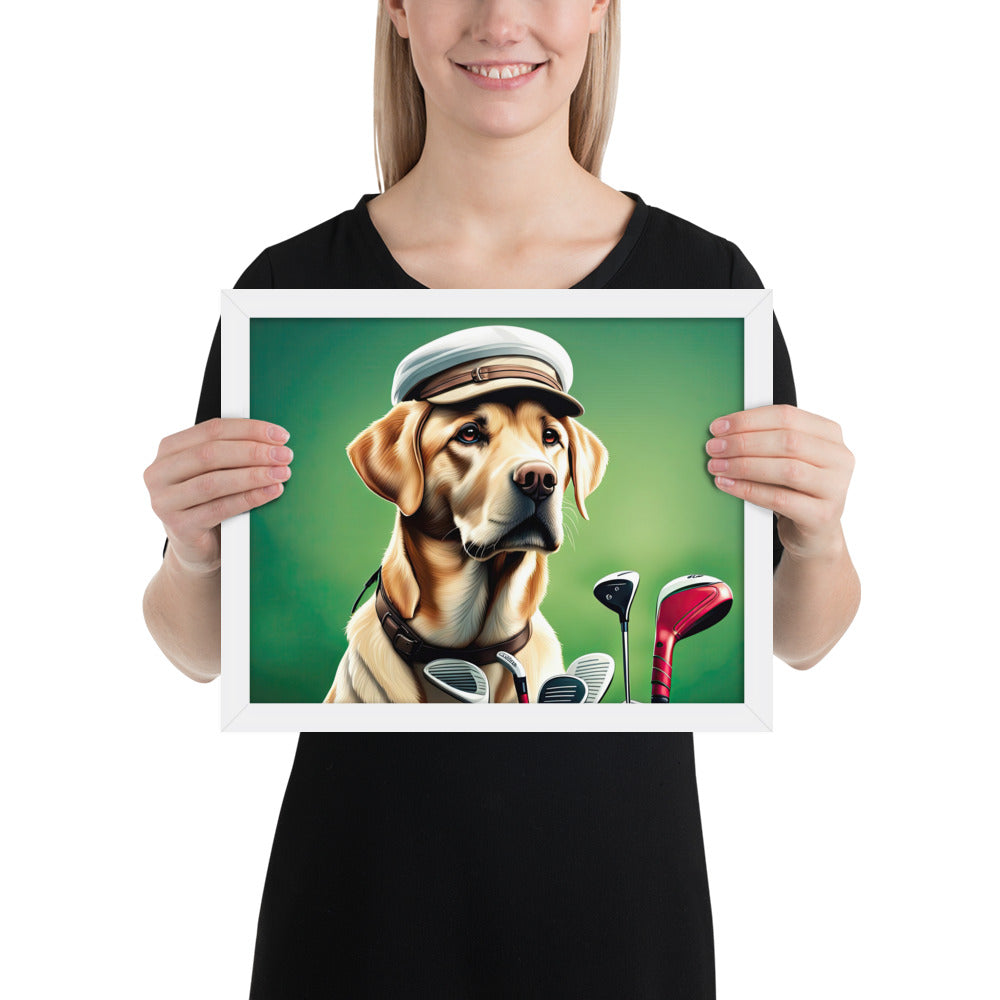 Framed poster-Labrador Retriever Golfer V3