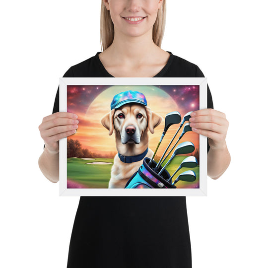 Framed poster-Labrador Retriever Golfer V13