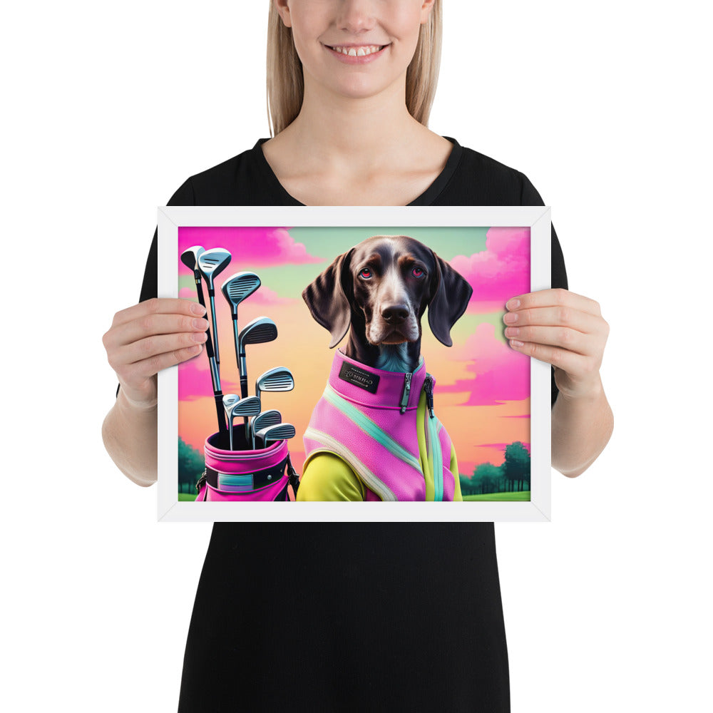 German Shorthaired Pointer Golfer- Framed poster v3