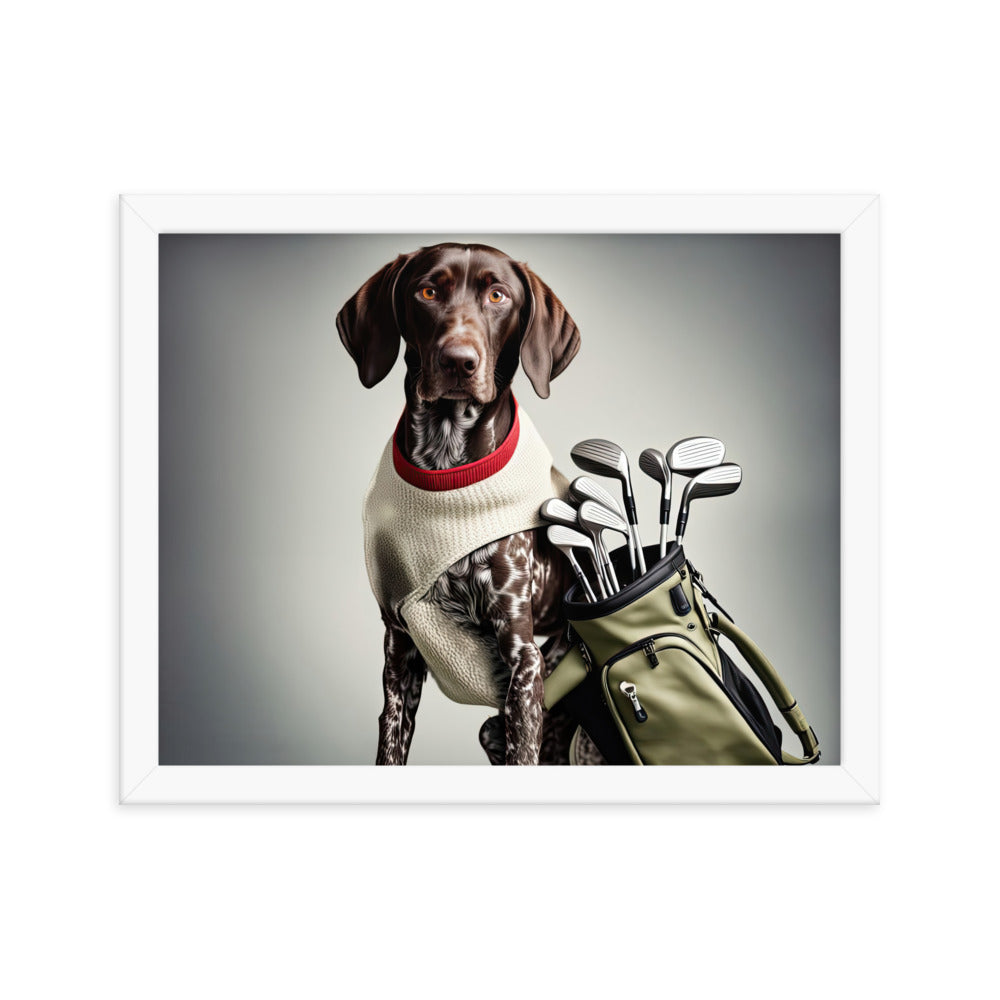 German Shorthaired Pointer Golfer- Framed poster v4