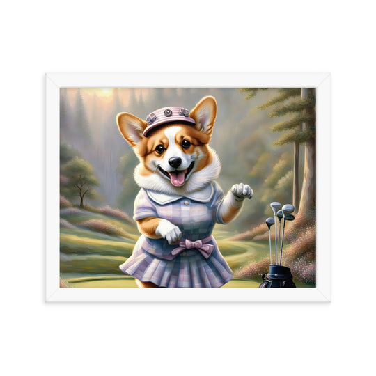 Pembroke Welsh Corgi Golfer- Framed poster v2