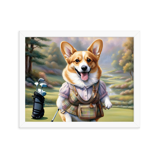 Pembroke Welsh Corgi Golfer- Framed poster v3