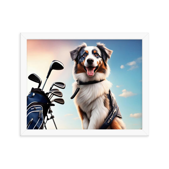 Australian Shepherd Golfer- Framed poster