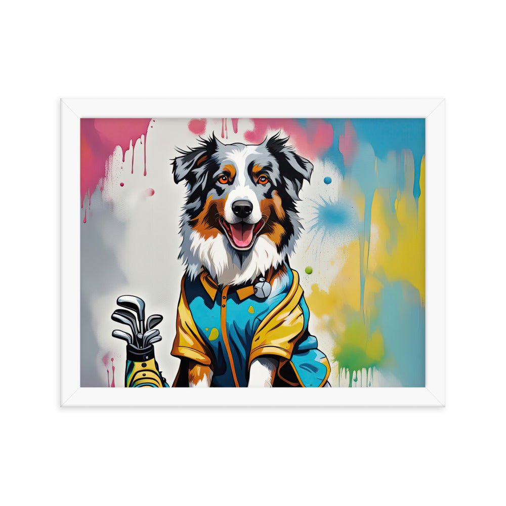 Australian Shepherd Golfer- Framed poster v3