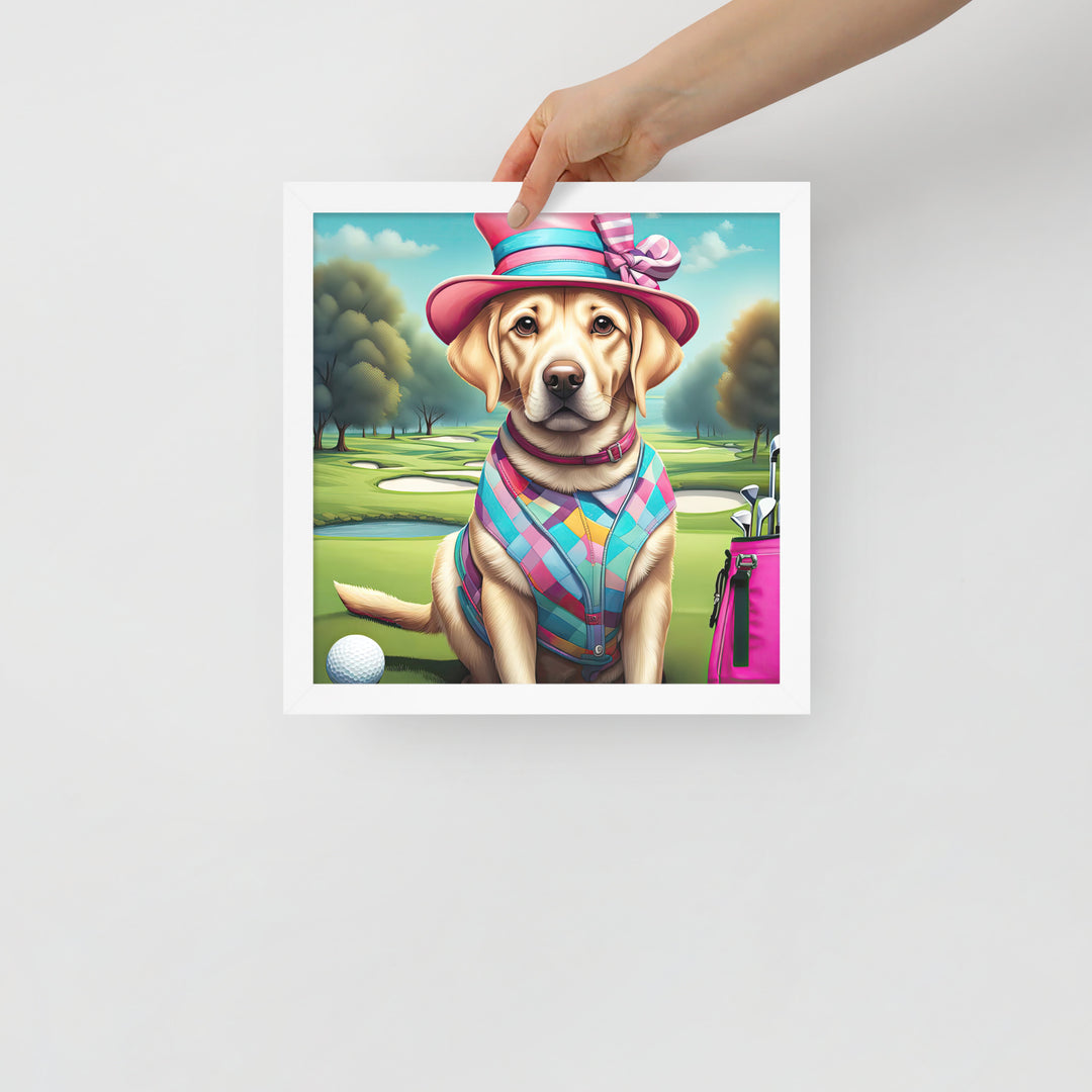 Framed poster-Labrador Retriever Golfer V9