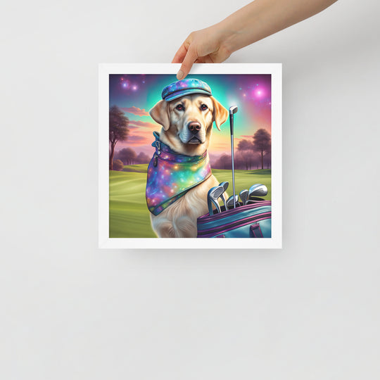 Framed poster-Labrador Retriever Golfer V21