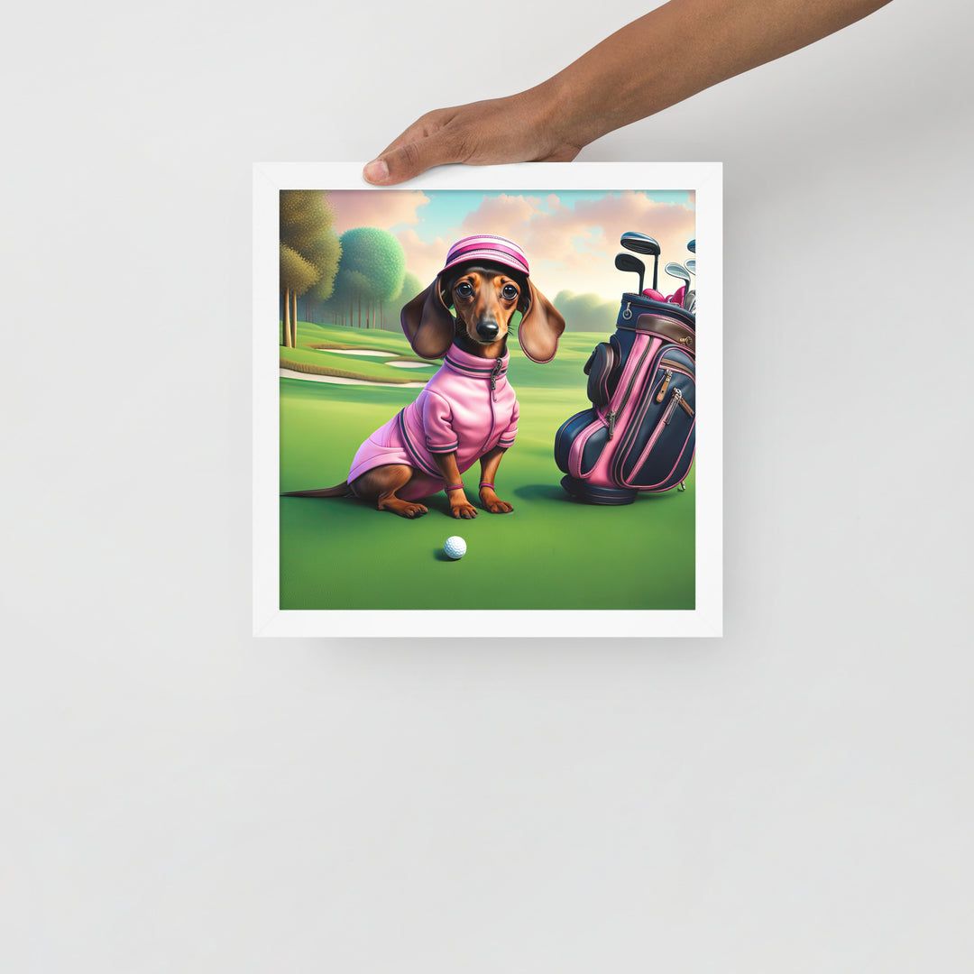 Dachshund Golfer- Framed poster v2