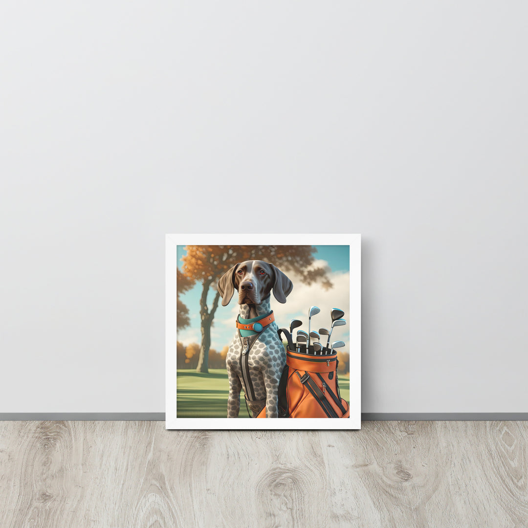 German Shorthaired Pointer Golfer- Framed poster