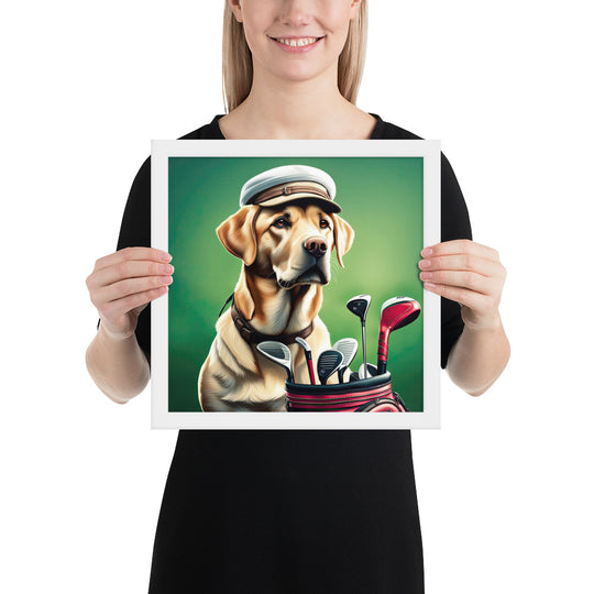 Framed poster-Labrador Retriever Golfer V3