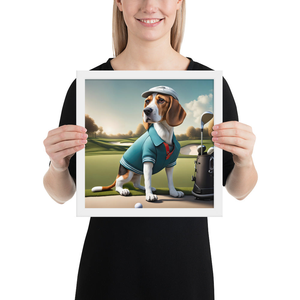 Beagle Golfer- Framed poster v2