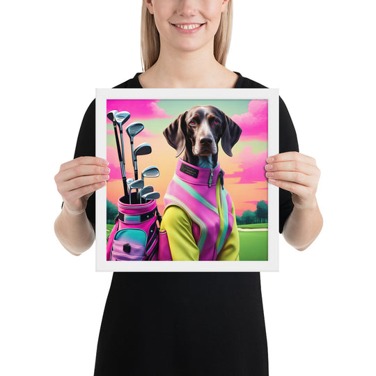 German Shorthaired Pointer Golfer- Framed poster v3