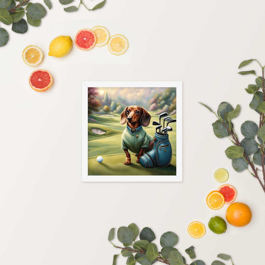 Dachshund Golfer- Framed poster