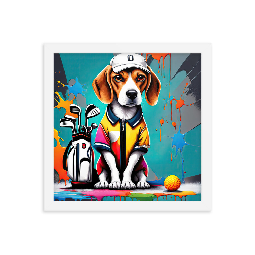 Beagle Golfer- Framed poster v4