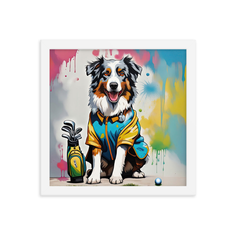 Australian Shepherd Golfer- Framed poster v3