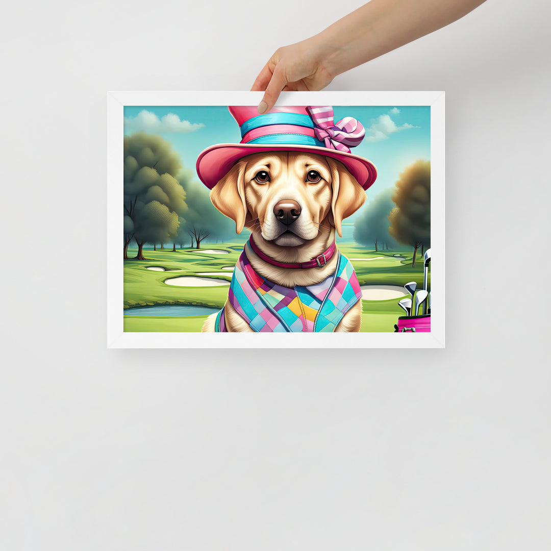 Framed poster-Labrador Retriever Golfer V9