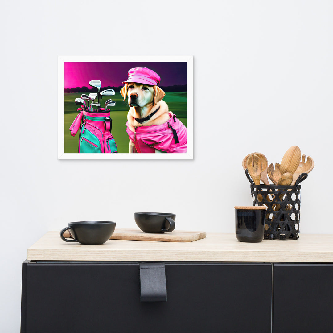 Framed poster-Labrador Retriever Golfer V17