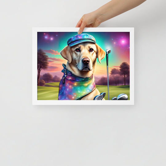 Framed poster-Labrador Retriever Golfer V21