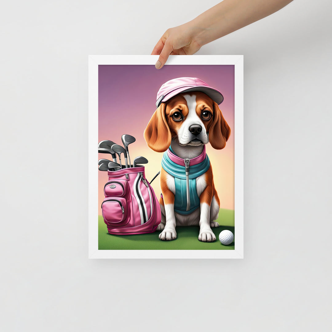 Beagle Golfer- Framed poster v3