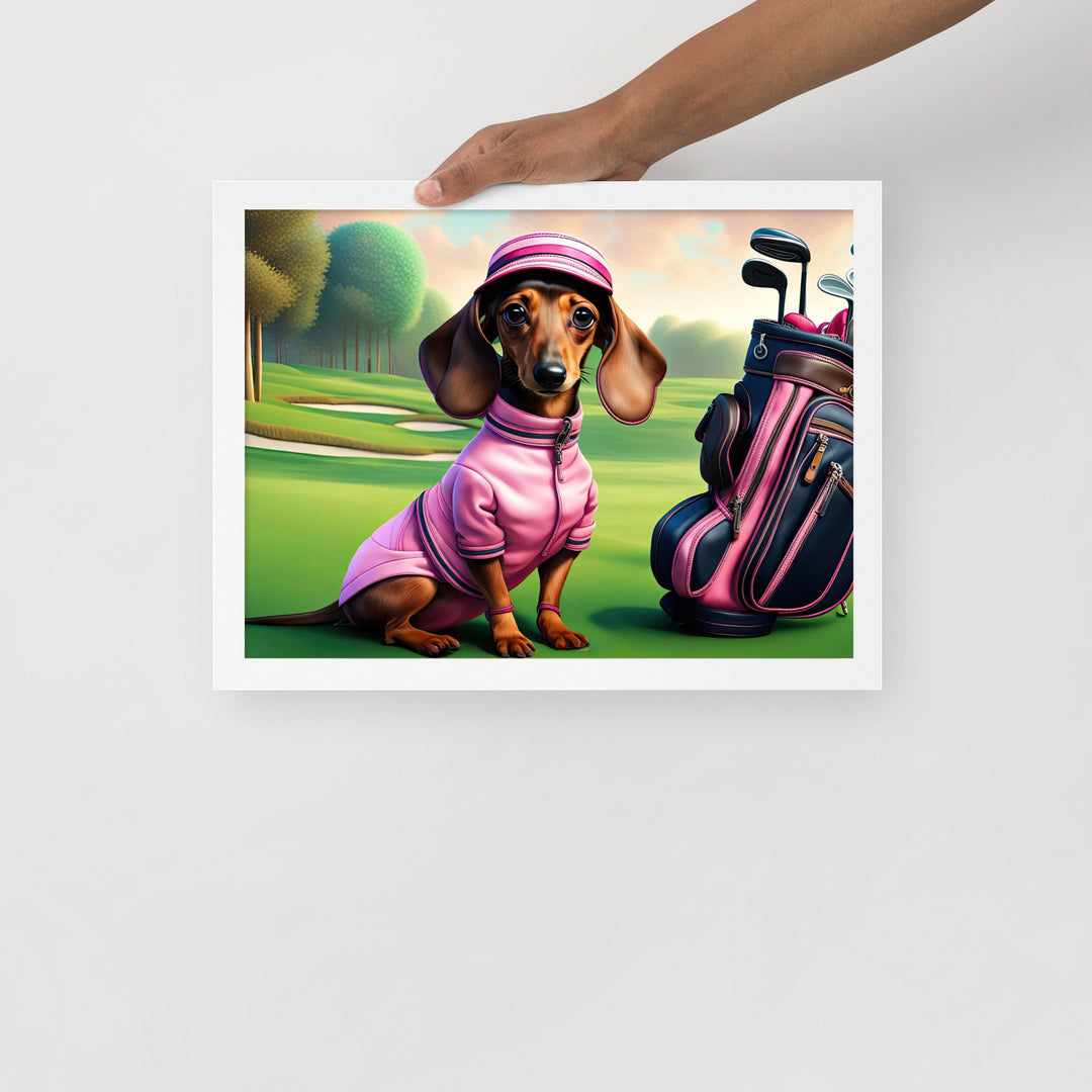 Dachshund Golfer- Framed poster v2