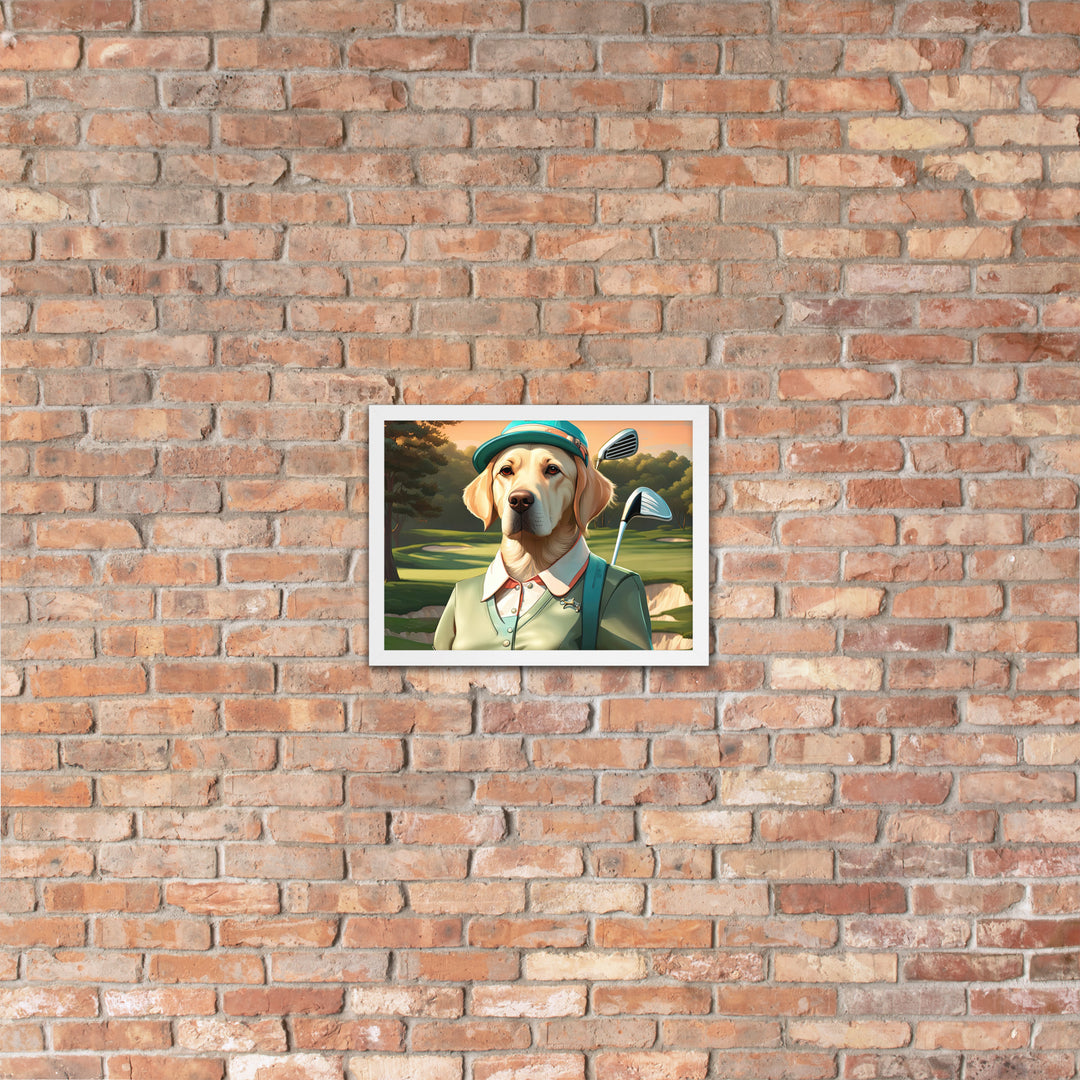 Framed poster-Labrador Retriever Golfer V14