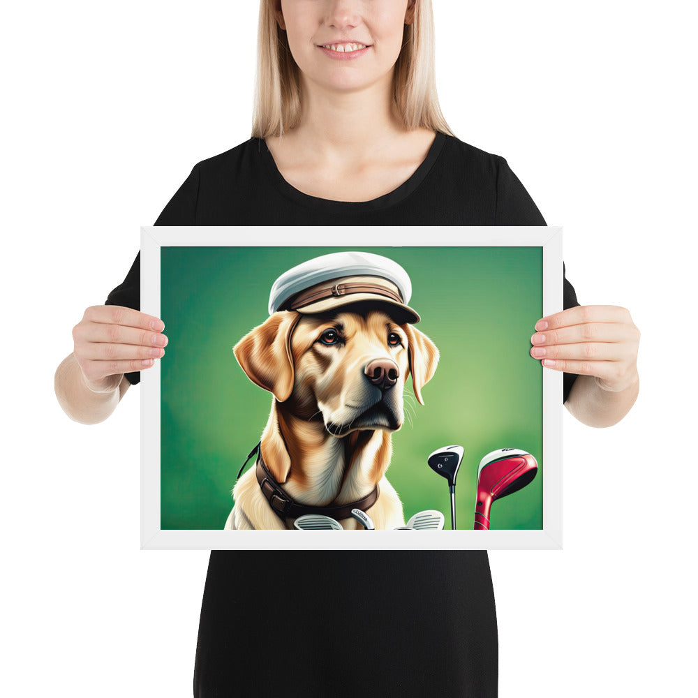 Framed poster-Labrador Retriever Golfer V3