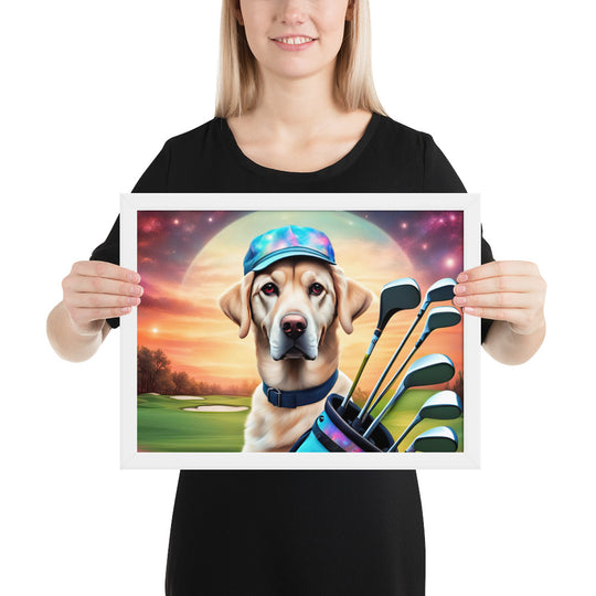 Framed poster-Labrador Retriever Golfer V13