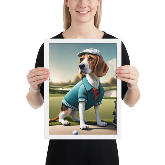 Beagle Golfer- Framed poster v2