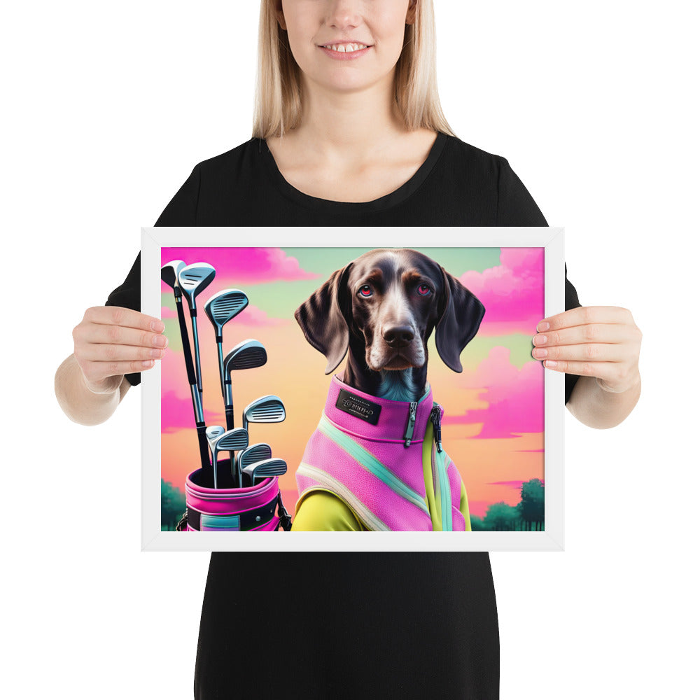 German Shorthaired Pointer Golfer- Framed poster v3