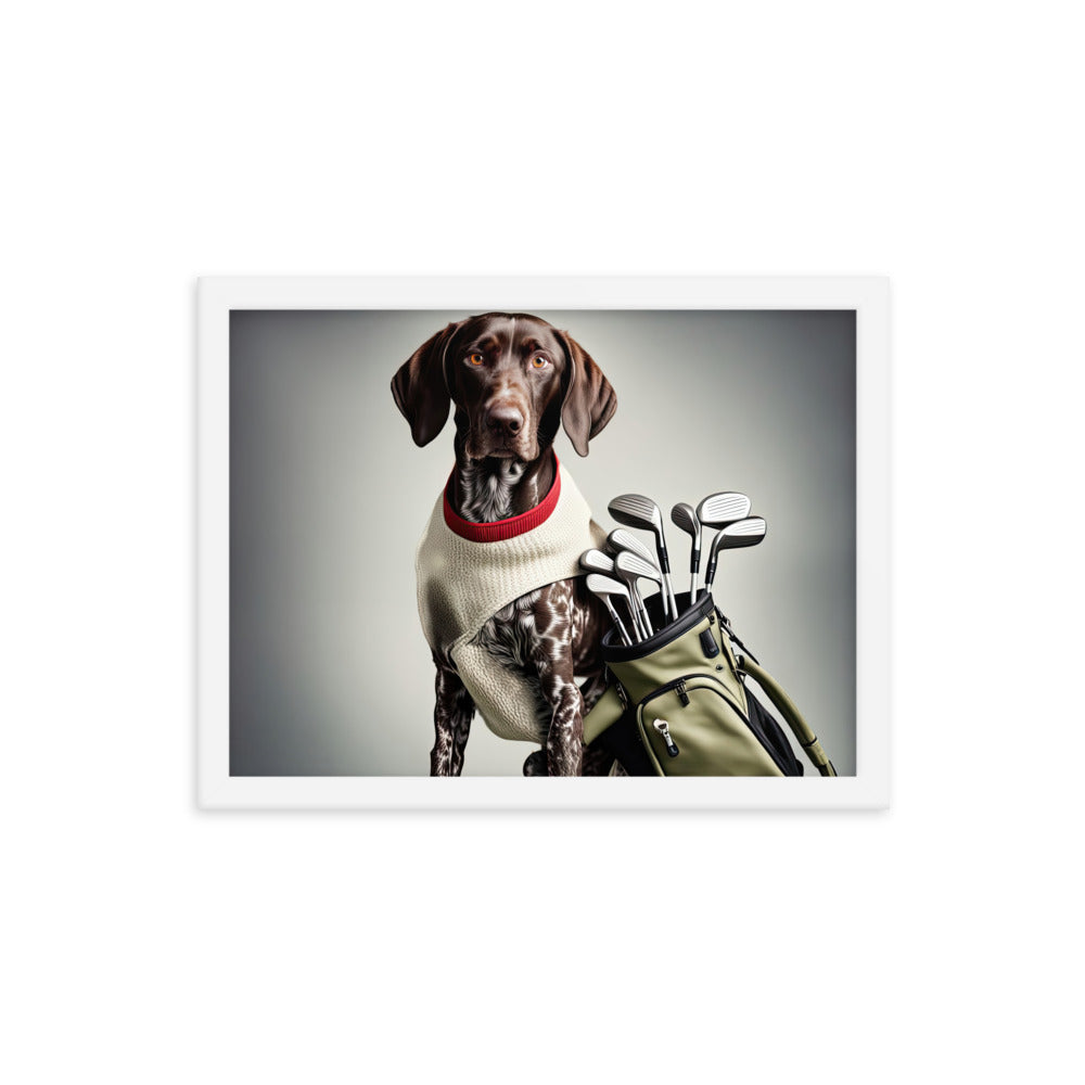 German Shorthaired Pointer Golfer- Framed poster v4