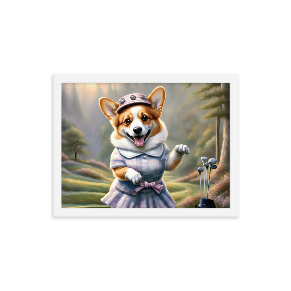 Pembroke Welsh Corgi Golfer- Framed poster v2