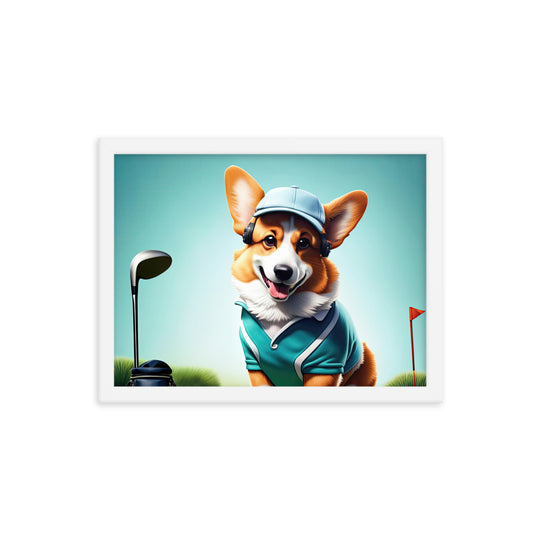 Pembroke Welsh Corgi Golfer- Framed poster