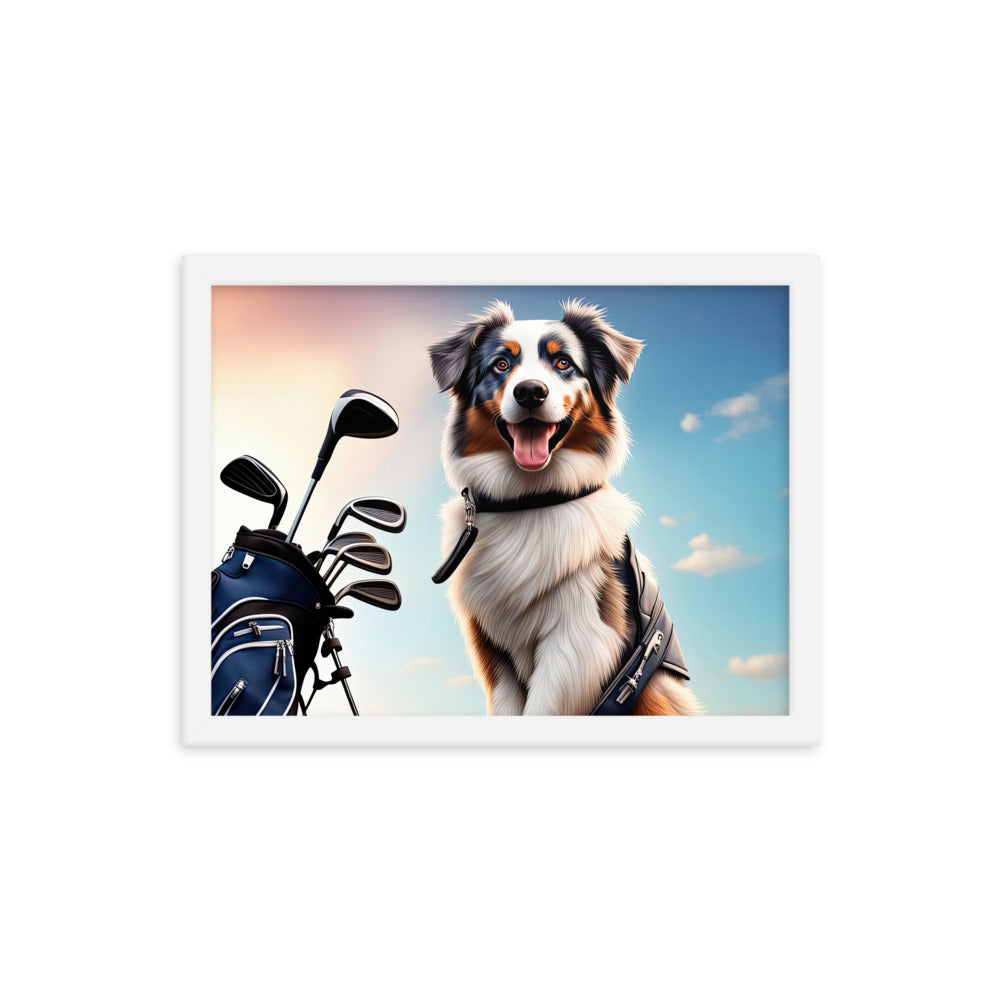 Australian Shepherd Golfer- Framed poster