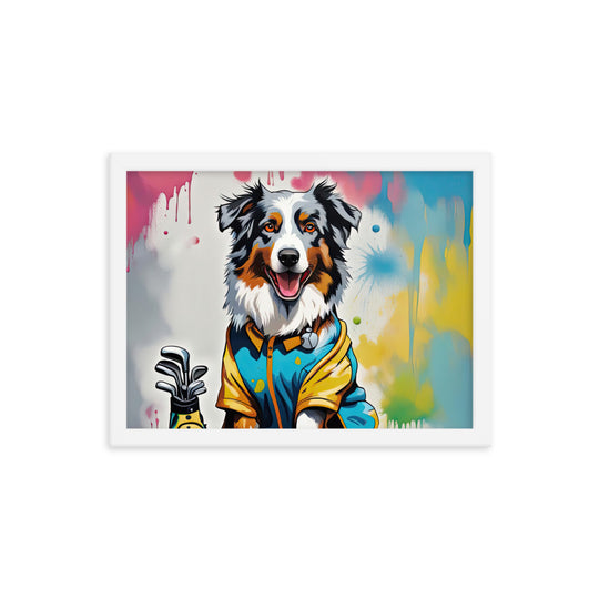 Australian Shepherd Golfer- Framed poster v3