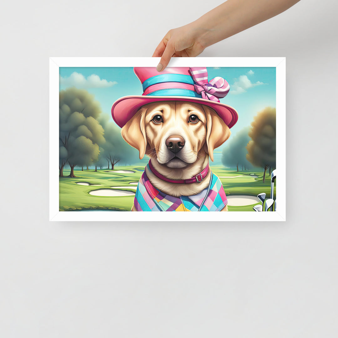 Framed poster-Labrador Retriever Golfer V9