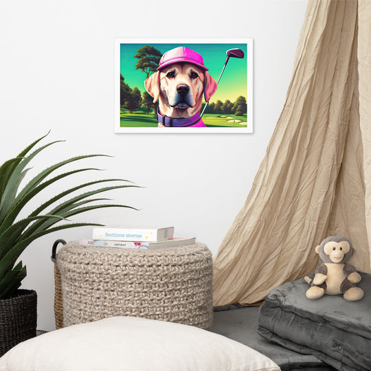 Framed poster-Labrador Retriever Golfer V16