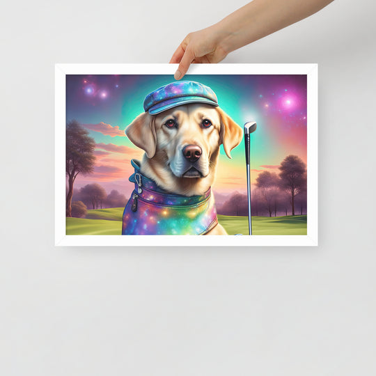 Framed poster-Labrador Retriever Golfer V21