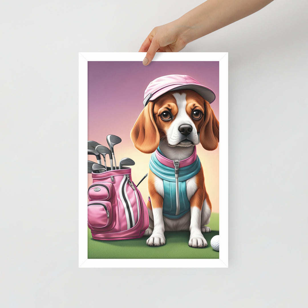 Beagle Golfer- Framed poster v3