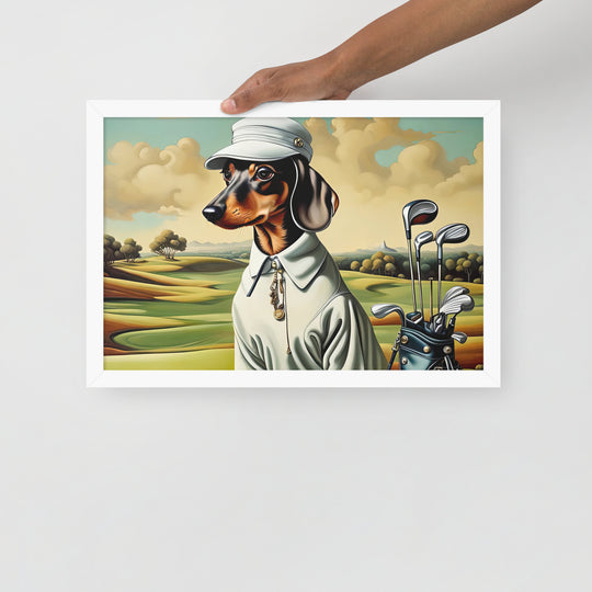 Dachshund Golfer- Framed poster v3