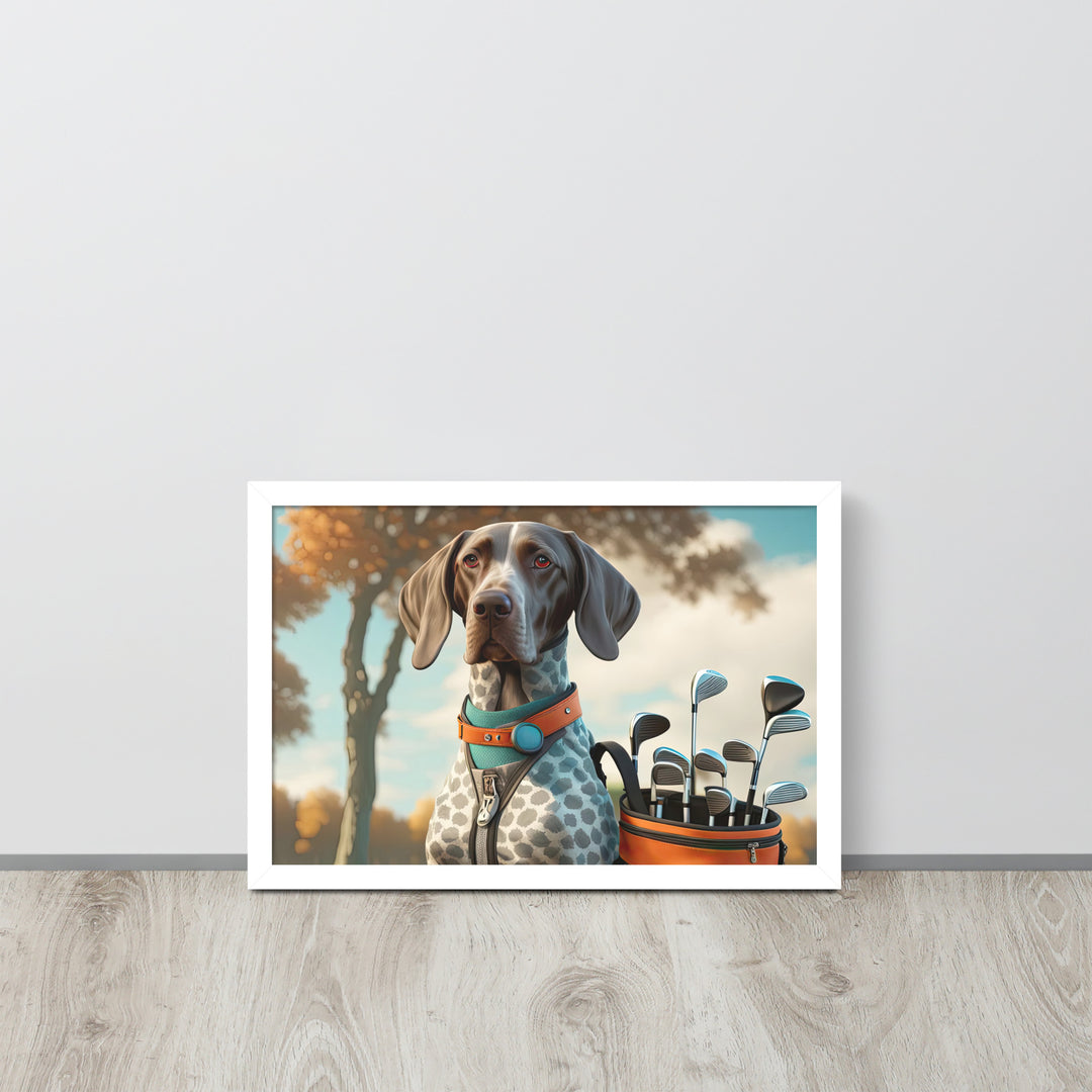 German Shorthaired Pointer Golfer- Framed poster