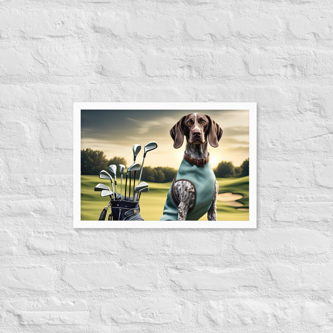 German Shorthaired Pointer Golfer- Framed poster v2